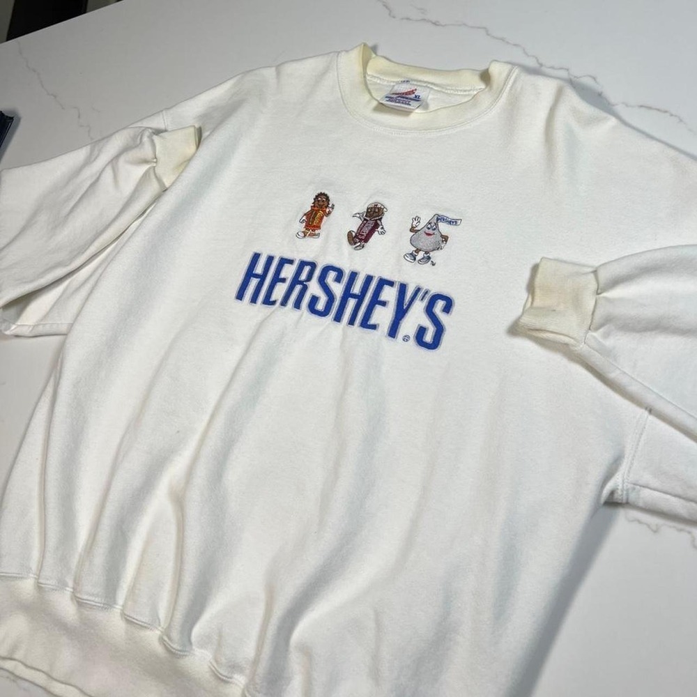 Jerzees Hershey's Sweatshirt Mens XL White Vintage 90s Made in USA Embroidered